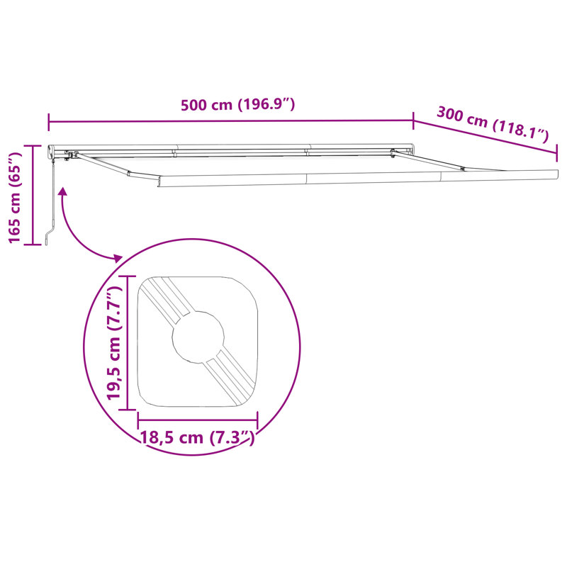 Longshore Tides Retractable Patio Awning, Light Grey/Grey, 500 cm W x 300 cm D