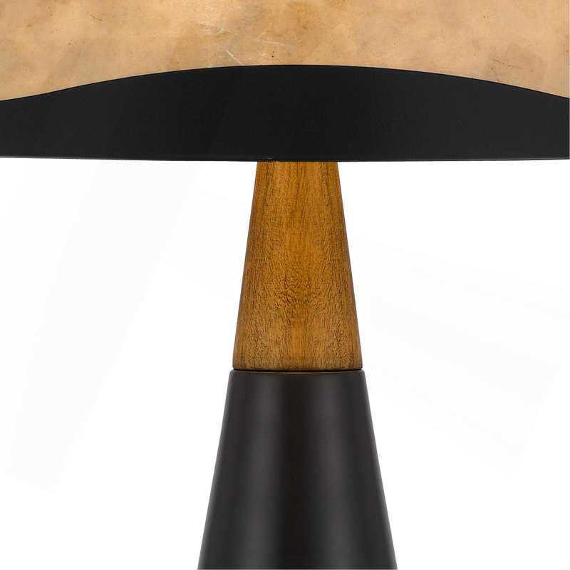 Lampe de table 3 voies 30 pouces, abat-jour en mica, bois d'hévéa et métal