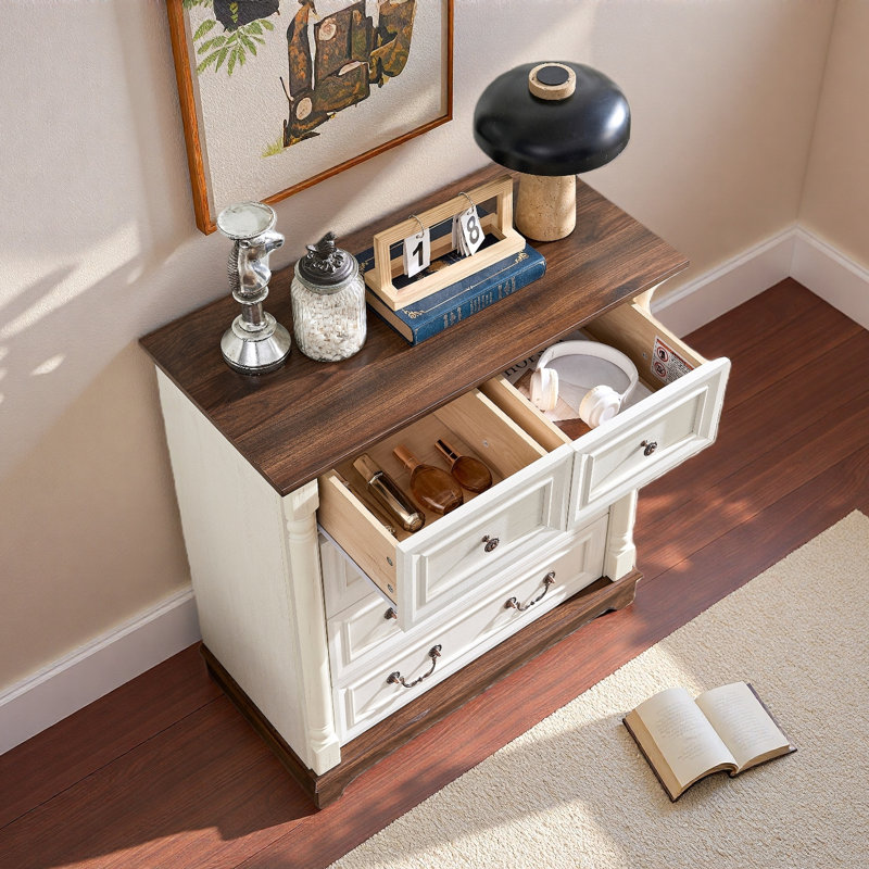 Commode 31,5 po de style campagnard avec 5 tiroirs et commode avec rangement
