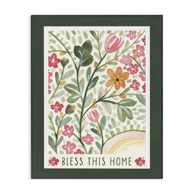 Floral Bless Phrase Canvas Wall Art by Blue Chair Blessing