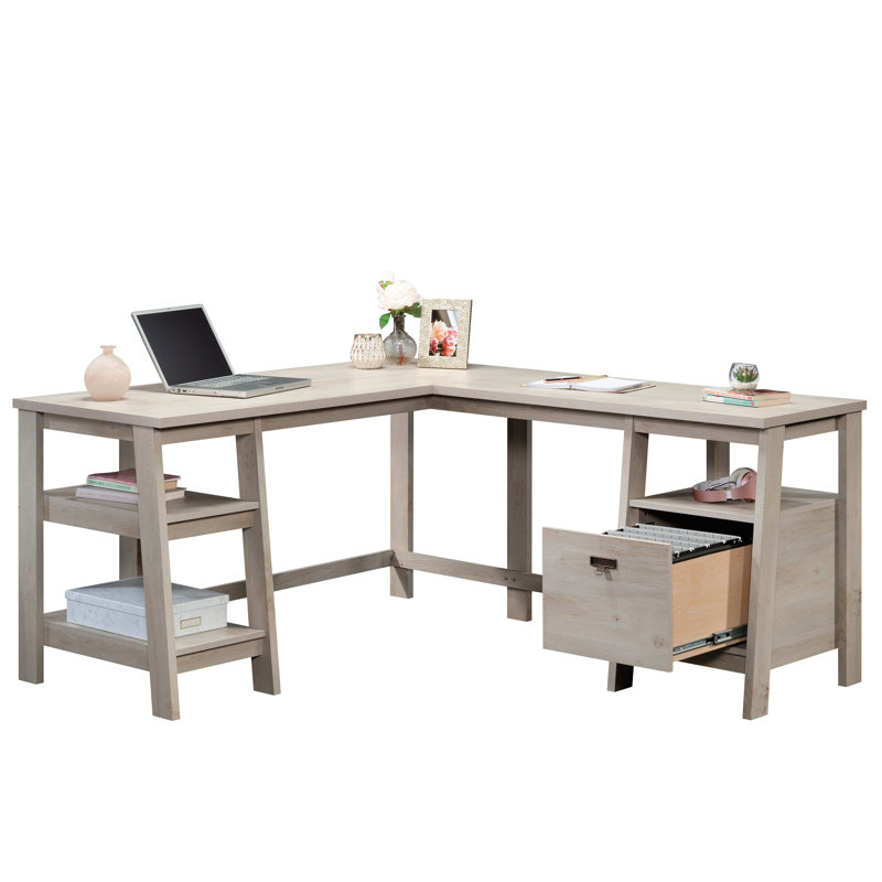 L-Shaped Computer Desk, Chalked Chestnut