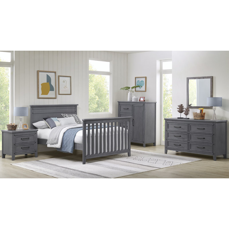 Ash Gray Solid Wood 2-Drawer Nightstand