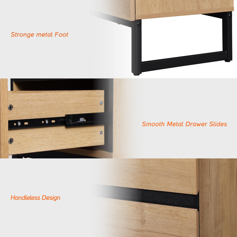 Nellie Modern End Table With 2 Drawers, Farmhouse Sofa Table With Black Square Leg, Wood Rustic Side End Table For Living Room, Nighstand For Bedroom, Oak
