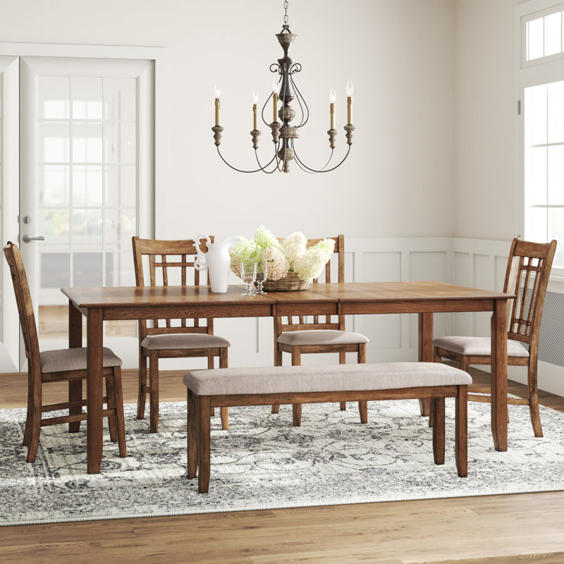 Ensemble de table rectangulaire Karpinski pour 6 personnes avec 4 chaises latérales à dossier en treillis et 1 banc