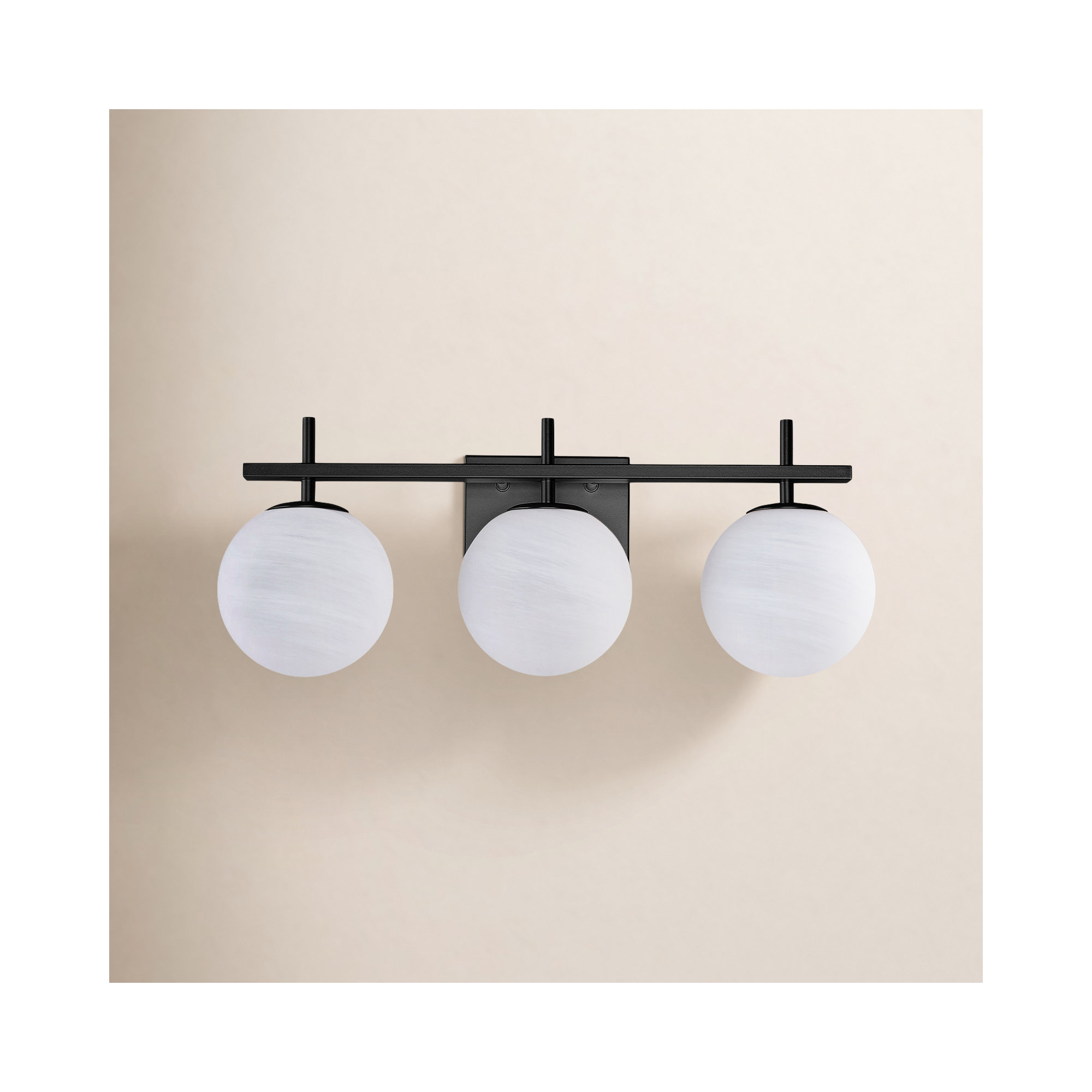 Bathroom Vanity Light With Round Shape Cloud Glass Shade, 3,  Matte Black