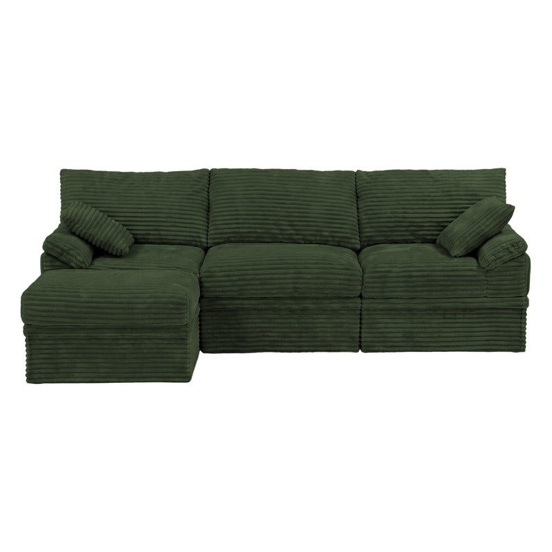 Canapé d'angle modulaire en velours côtelé 4 pièces de 269 cm (106 po) avec rangement dissimulé et pouf, canapé infonuagique extra profond pour salon