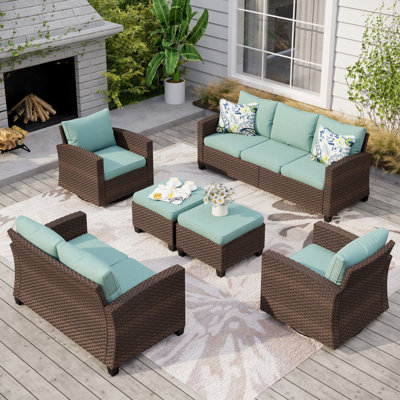 Ensemble de conversation d'extérieur en osier pour 9 personnes avec chaises pivotantes