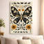 Papillon orné de motifs floraux, design complexe, style art populaire. Art mural encadré en toile - Cadre en bois massif de 24 po x 36 po et 1 po d'épaisseur pour le salon ou la chambre à coucher
