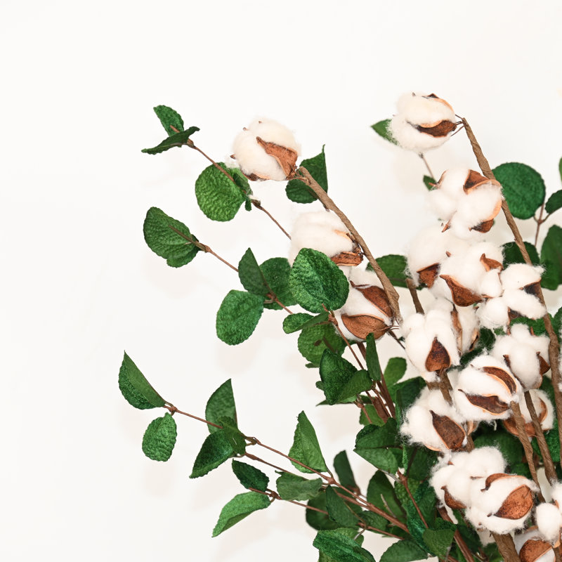 Artificial Farmhouse Fall Thanksgiving Floral Arrangement For Vase Filler, Cotton Eucalyptus Faux Flower Branch Twig With Long Stem For Home Wedding Party Dining Table Centerpiece Decor