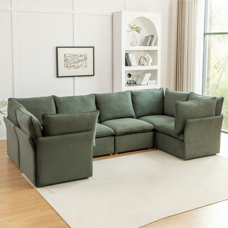 Hepworth 6 - Piece Corduroy Sectional Sofa, Green Corduroy