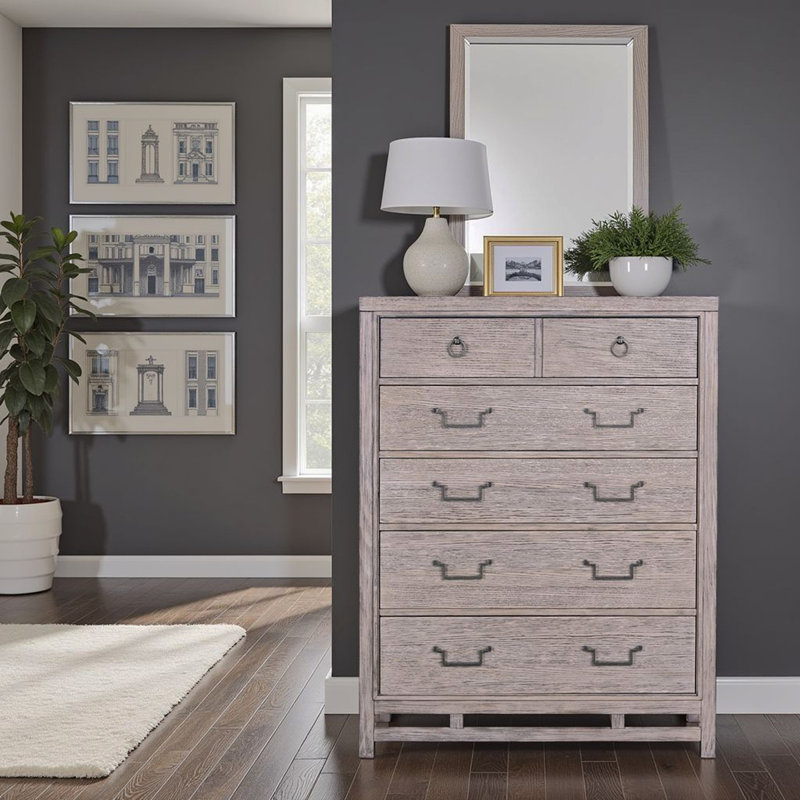 Commode à cinq tiroirs Fusion, aucun assemblage requis, finition aube
