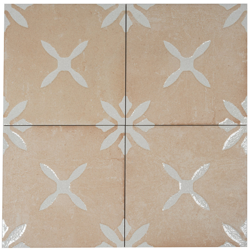 Palmera 9x9 Terracotta Beige Porcelain Floral Square Wall and Floor Tile (6.96 sq ft/case) - 13 Pack, Beige/Terracotta