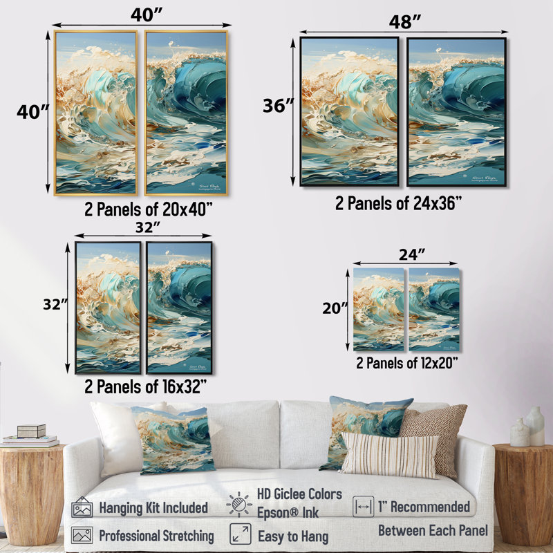 «Ocean Charm», art nautique sur toile turquoise, Black, 36" H x 48" W, Impression encadrée flottante
