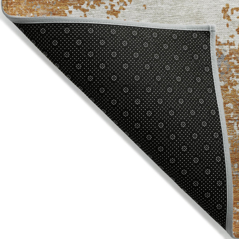 Copper and Beige Rectangular Washable Synthetic Rug