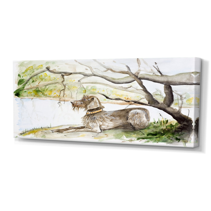 German Wirehaired Pointer - Peinture sur toile, H 28 po x l 60 po, Toile tendue