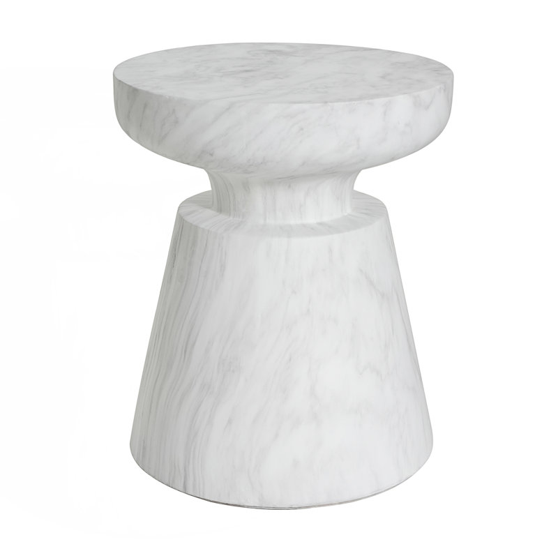 Outdoor Travertine Side Table, Patio Table, 18.05" H x 15.05" W x 15.05" D, White