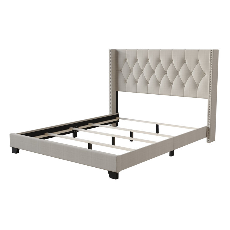 Amberlee Upholstered Wingback Bed, Warm Gray, Full