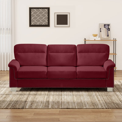 80" Modern 3-seater Upholstered Couch With Nailhead Trim For Living Room, Bedroom, And Office