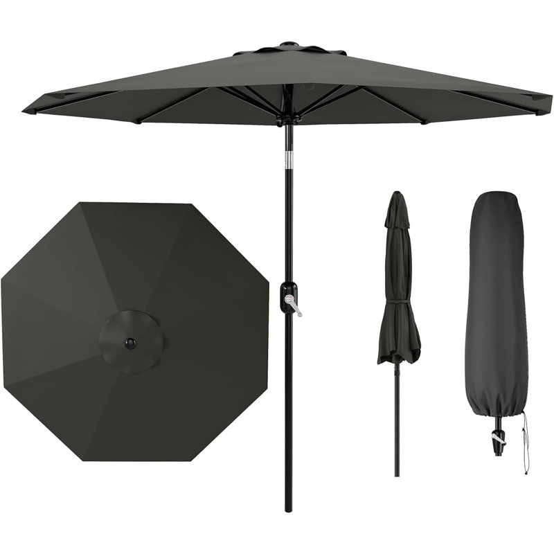 272cm Beach Parasol, Grey Geometric