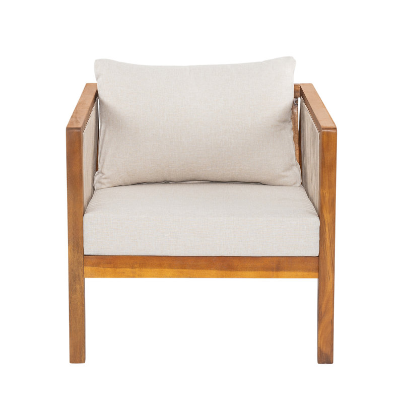 Desimone Outdoor Modern Acacia Wood Rope Lounge Chair with Cushions