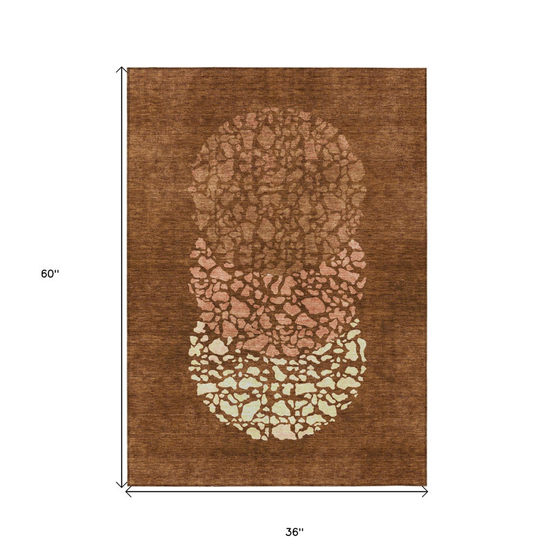 3' X 5' Ivory Abstract Washable Indoor Outdoor Area Rug