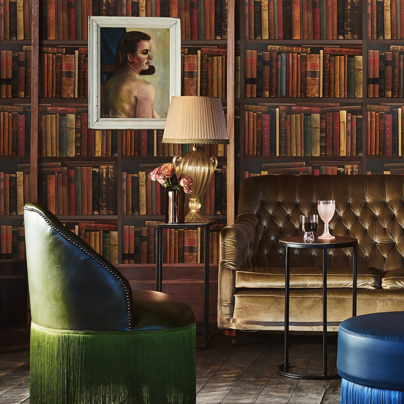 Vintage Library Books Wallpaper Brown
