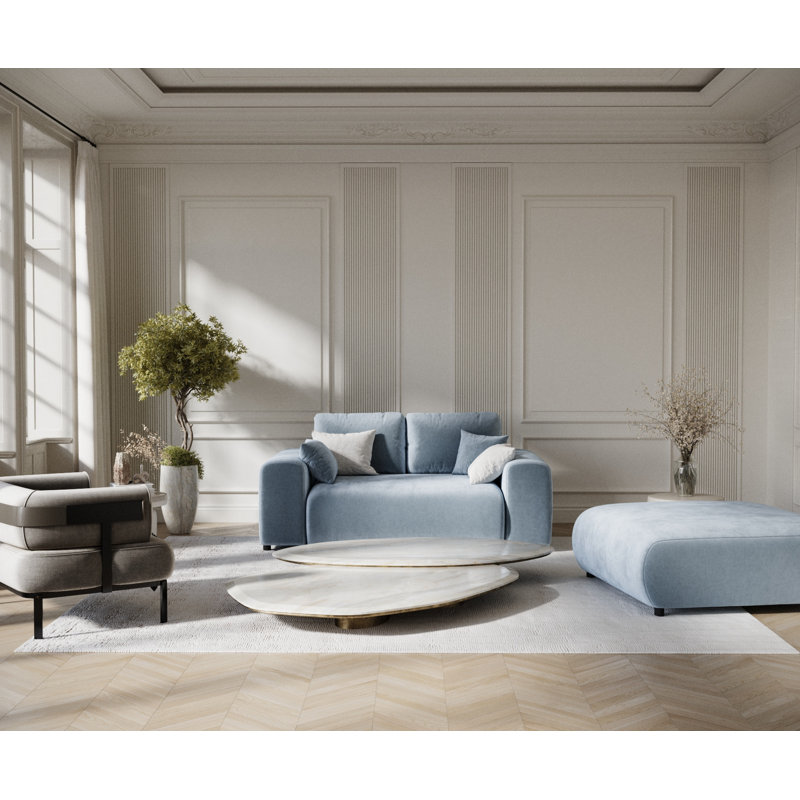 Two-seater square arms loveseat sofa, Blue