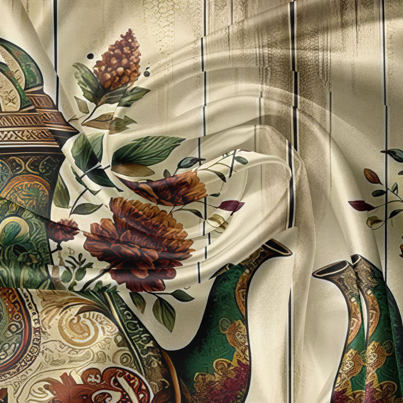 Vintage Teapot and Floral Print Kitchen Curtain Set