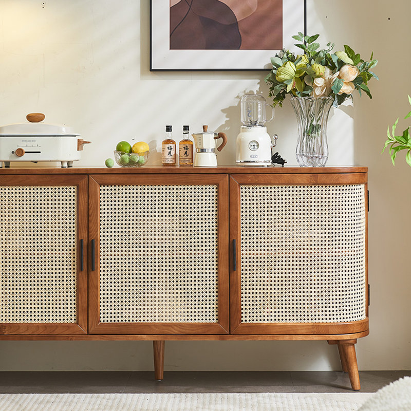 Armoire de rangement en rotin rétro, Noyer