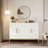 4 Doors Sideboard Buffet Cabinet with Gold Trim, White-1945102430