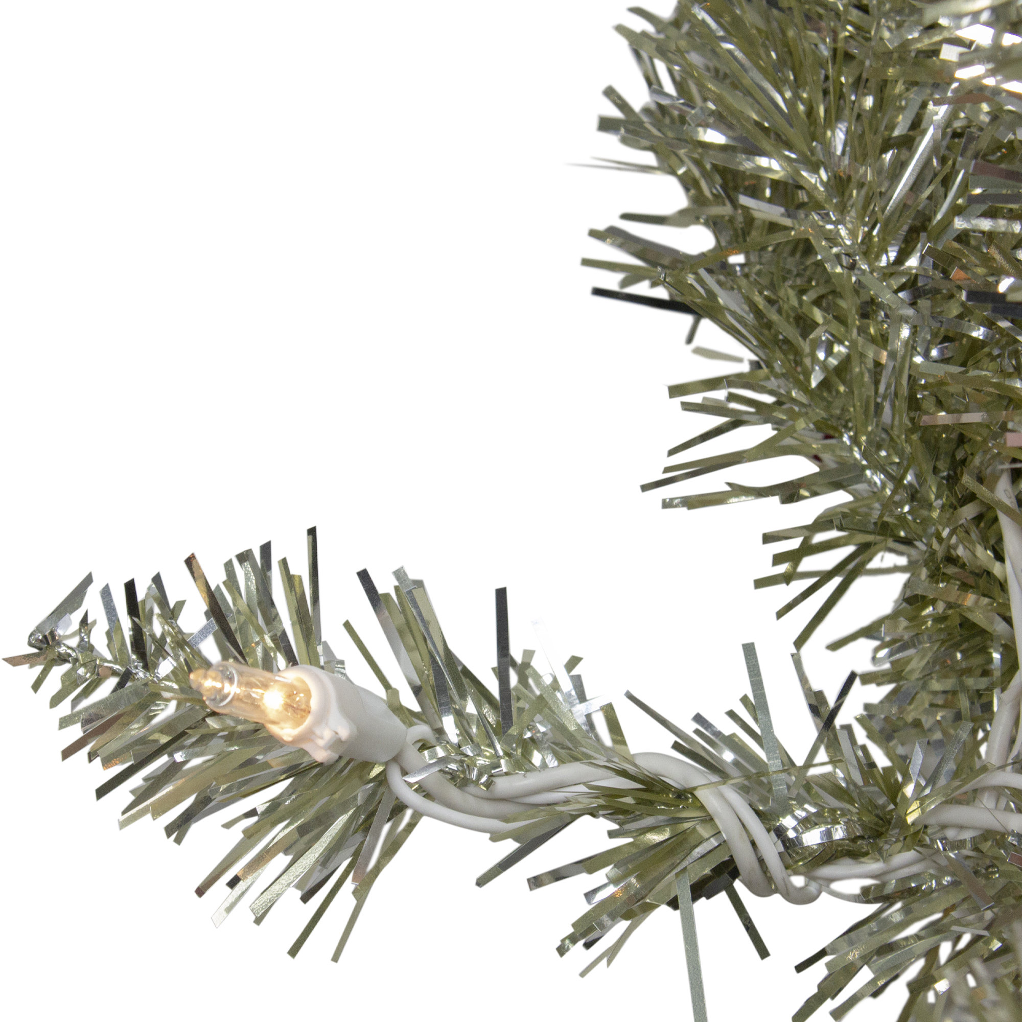 Pre-Lit Metallic Champagne Artificial Tinsel Christmas Wreath - 24 inch Clear Lights
