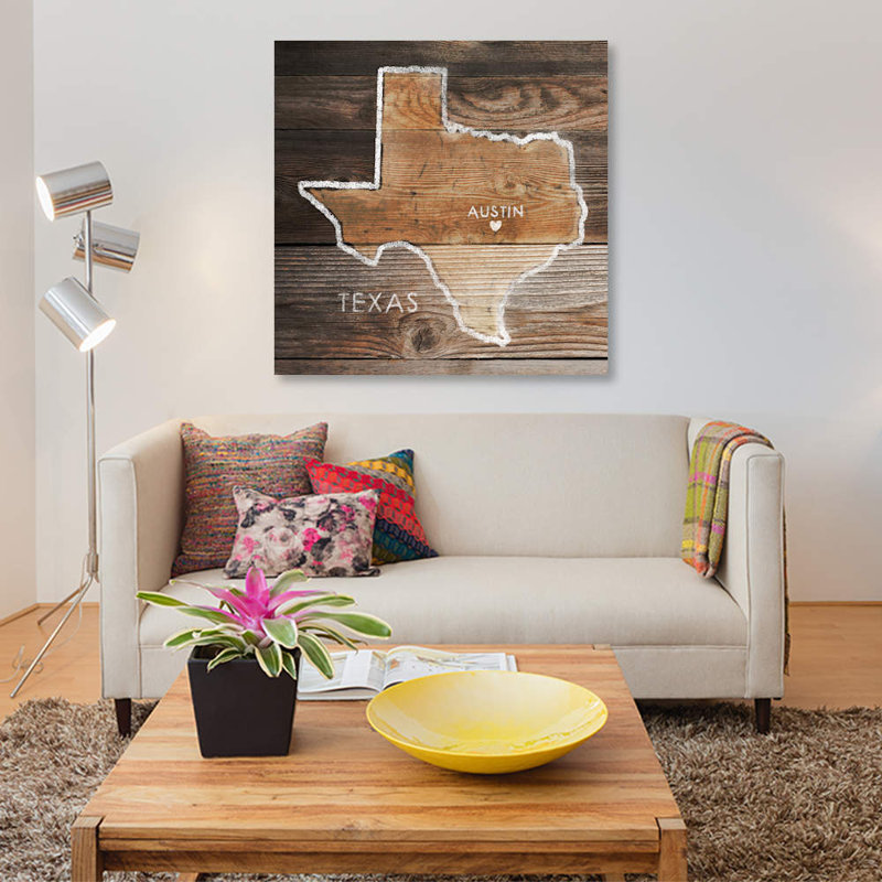 «Texas Rustic Map» par PI Galerie - reproduction d'art graphique sur toile, H 12 po x l 12 po x P 0,75 po