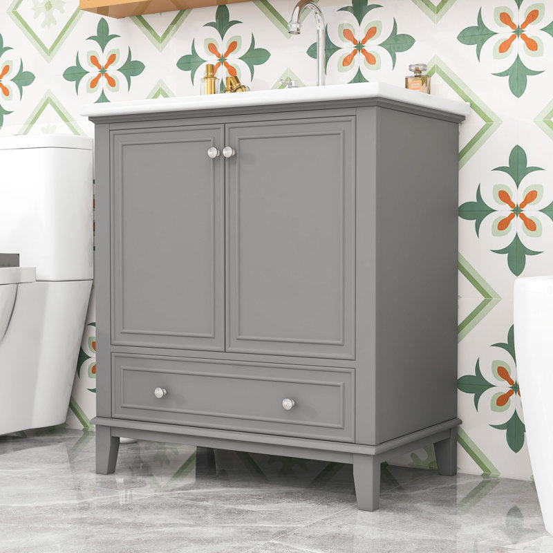 Nistor 30.2'' Single Bathroom Vanity with Ceramic Top, Gray
