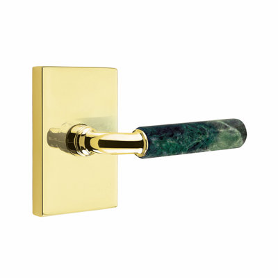 Ensemble de leviers d'intimité Emtek Select, moderne Rosette, tige R-Bar, poignée en marbre vert, l 6 po x L 6 po
