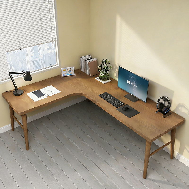 Bureau brun en bois massif en forme de L, H 29,53 po x l 70,87 po x P 55,12 po, Gauche