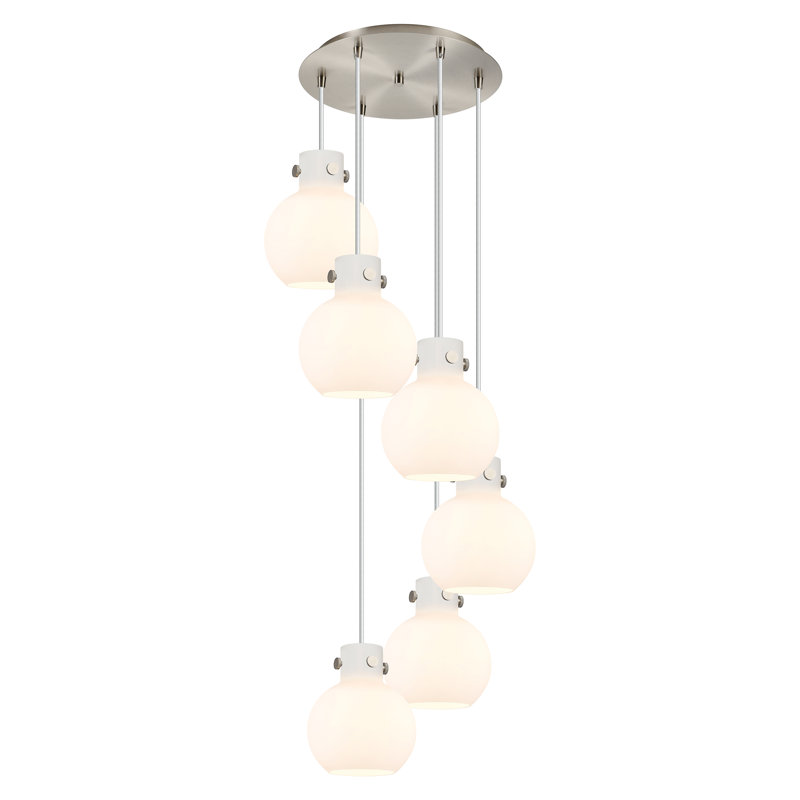 Luminaire suspendu sphère 6 lumières Amrith, Blanc, Nickel satiné brossé