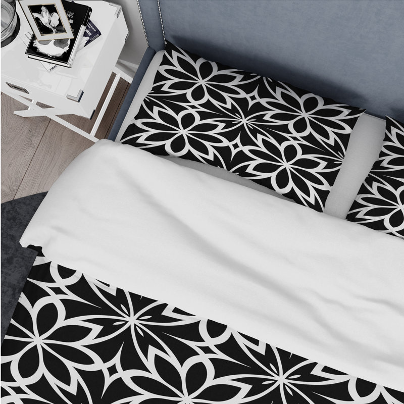 Ensemble de housse de couette transitionnel noir et blanc avec motif floral Blooms III