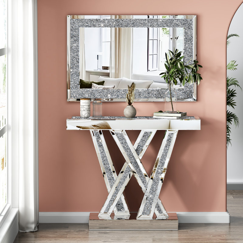 Rillamas 35.4" Modern Mirrored Console Table and Mirror Set Ultra‑Modern Contemporary Glam Stylish