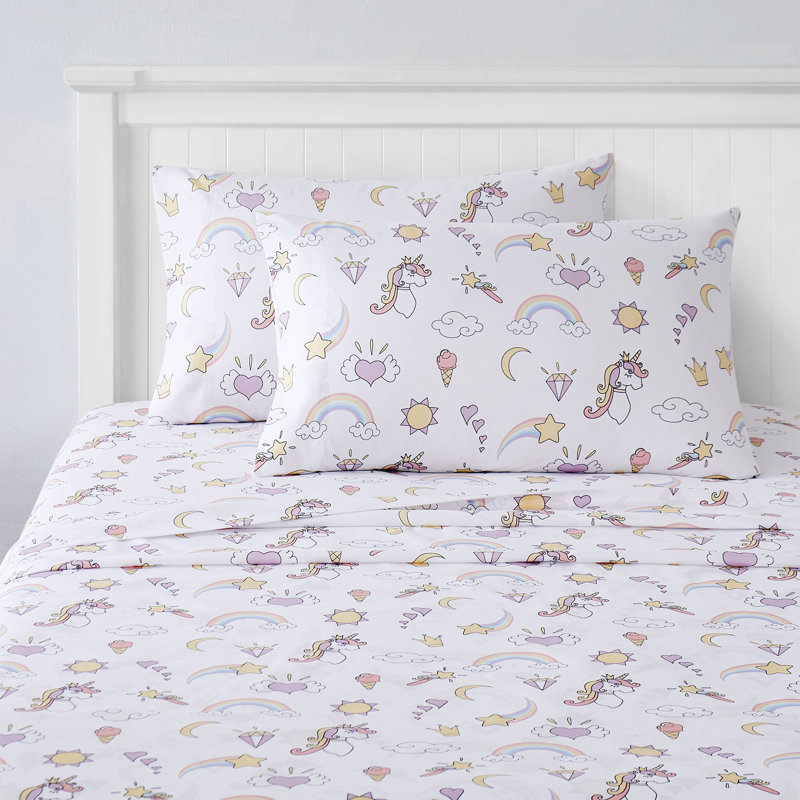 Kids' Printed Bright & Fun Microfiber Sheet Sets, Full, Magical Unicorns
