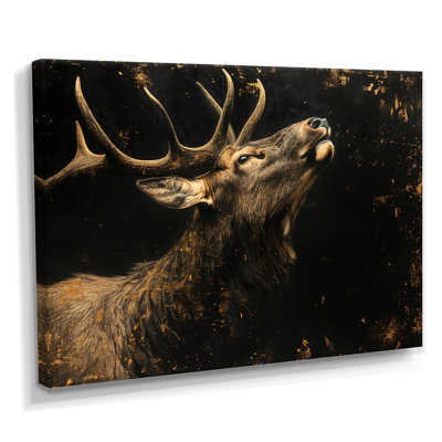 Black and gold wondering deer portrait - Deer Framed Canvas Print