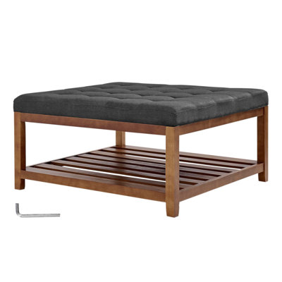 Large Square Ottoman Coffee Table With 400 LBS Capacity, Tufted Linen Upholstery, And Spacious Storage For Modern Living