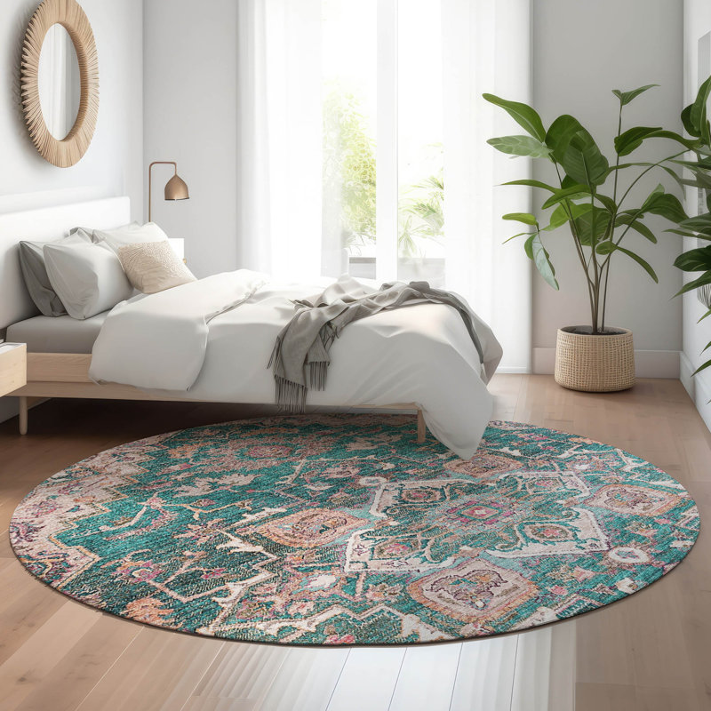 Premium Machine Washable Prisco Emerald Rug, Round 8'