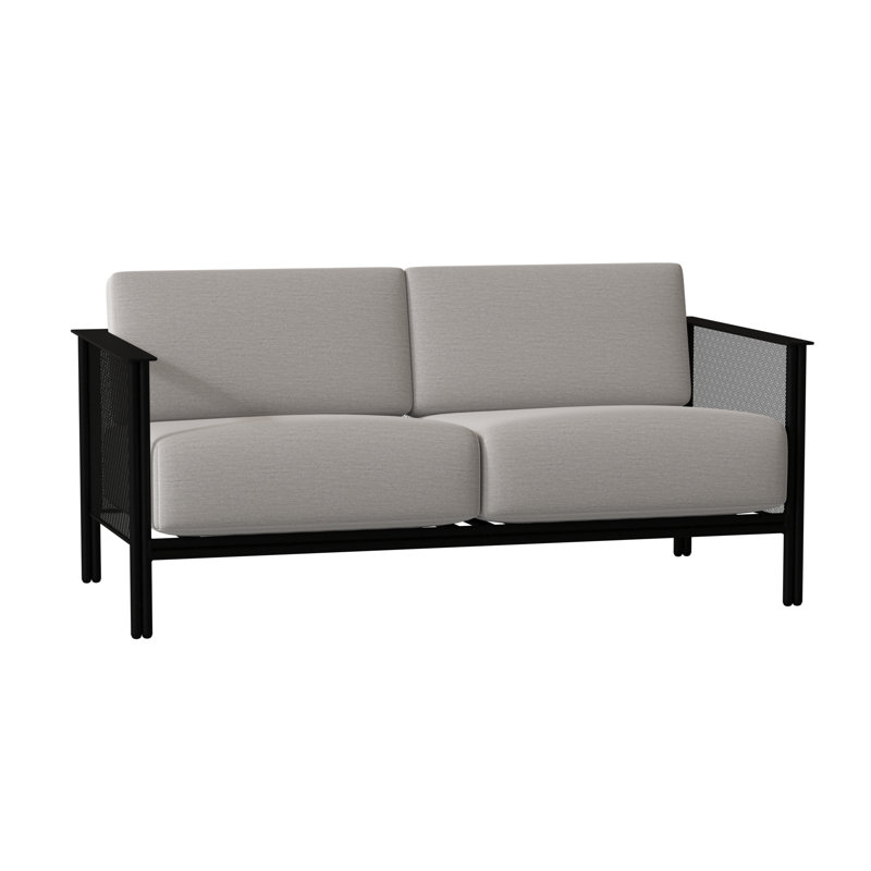 Jax 53.25'' Wide Iron Loveseat with Cushions, Textured Black, Impact Vapor Gray Sunbrella®
