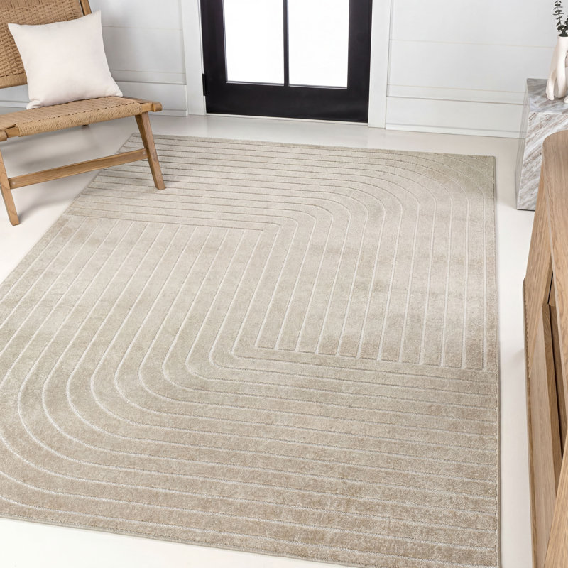 Alaire High-Low Minimalist Angle Geometric Beige/Cream Indoor/Outdoor Rug, Rectangle 3'11" x 6'