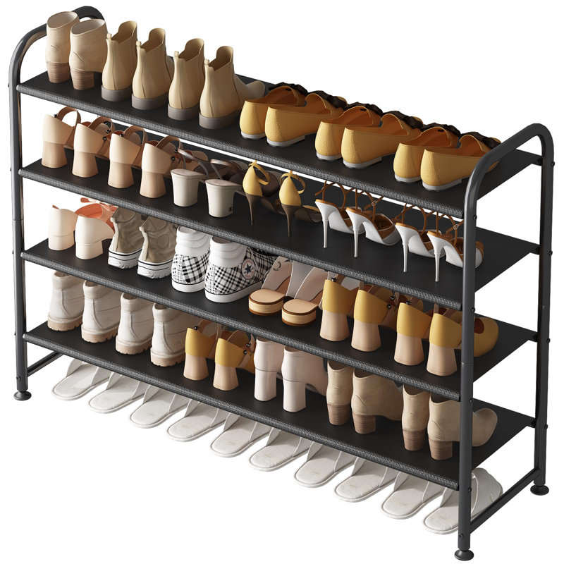Black 4-Tier Metal Shoe Rack with Non-Woven Fabric Shelves