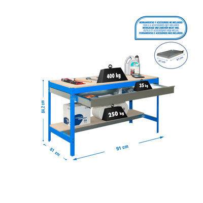 91cm W Wood Top Workbench