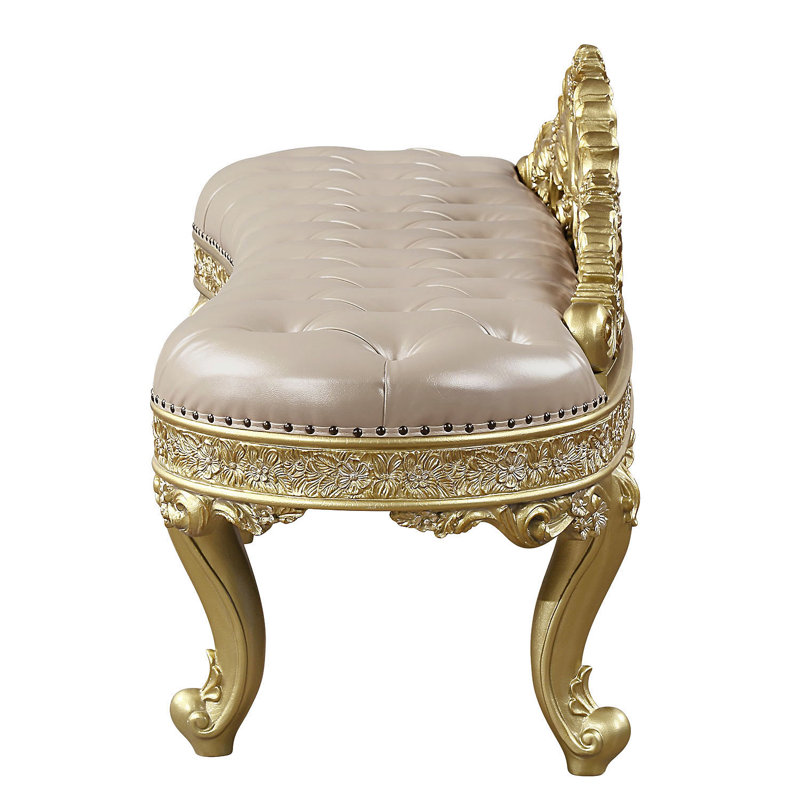 73" Light Gold PU Cabriole Bench with Storage and Metal Legs