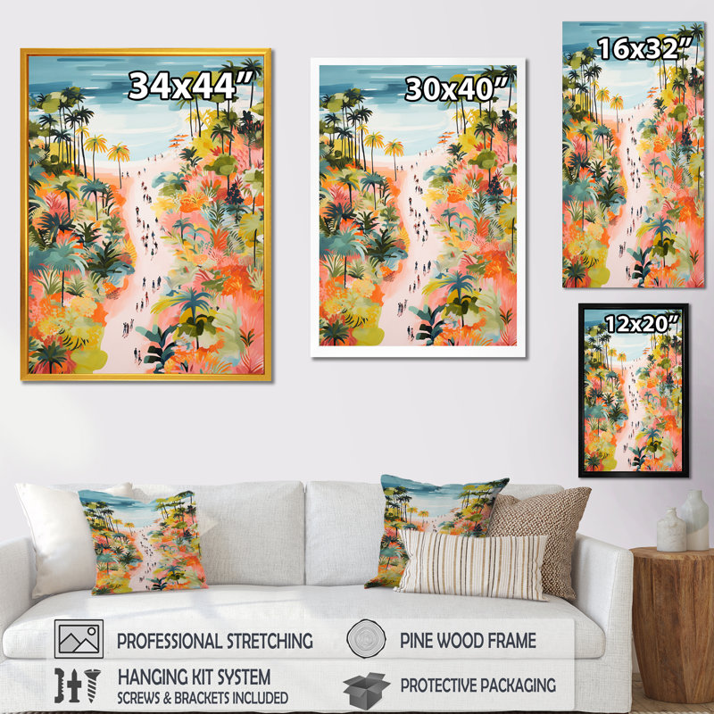 Scène de plage côtière, paradis en couleur pastel I - plage, art mural, Toile tendue, H 40 po x l 30 po