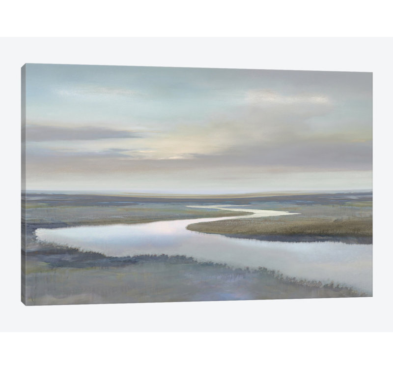 « riverbend iv », impression sur toile, H 40 po x l 60 po x P 1,5 po, Toile avec cadre noir, Blanc