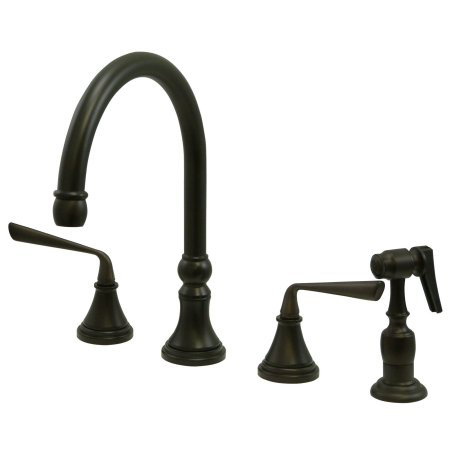 Copenhagen Double Handle Widespread Kitchen Faucet with Brass Sprayer, Oil Rubbed Bronze